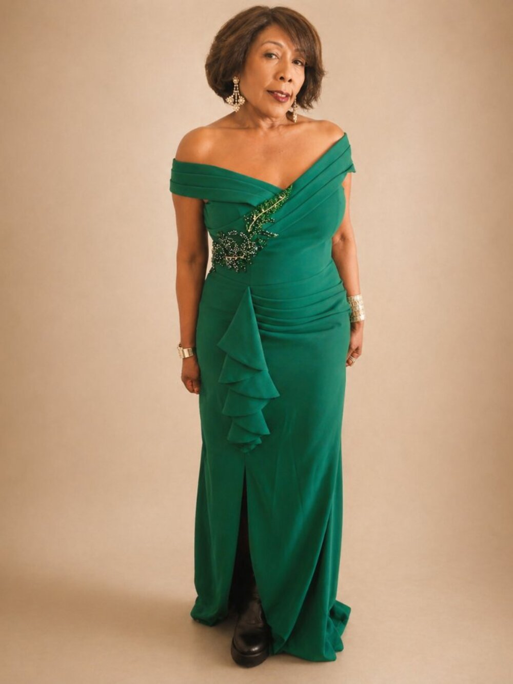 Women's Ruffled Side-Slit Gown